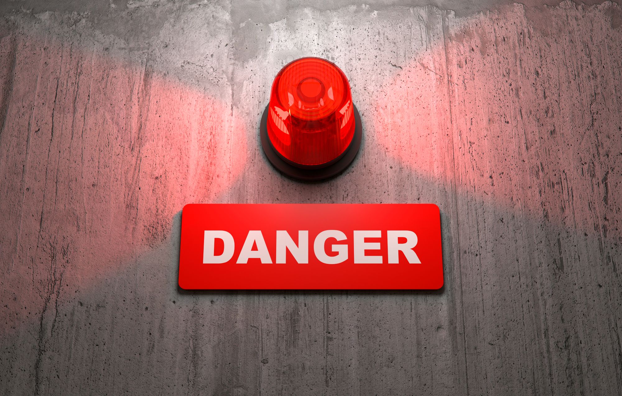 Une alarme rouge allumée, avertissement de sécurité, avec un panneau 