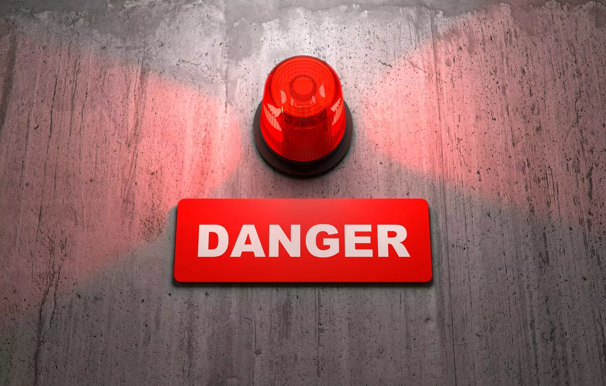 Une alarme rouge allumée, avertissement de sécurité, avec un panneau 