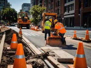 personne qui travail dans les travaux public, qui rénove une route