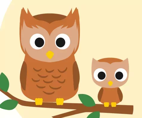 image de deux chouettes sur une branche d'arbre représenter en dessin