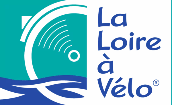 Logo de la Loire à Vélo avec un vélo en dessin et la loire en bleu
