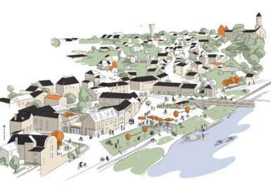 Illustration urbanisme d'Arnaud Chauvel d'un quai de Loire